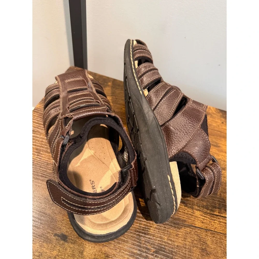 Dockers Mens Dark Brown Leather Fisherman Sandals Adjustable Straps Size 12M
